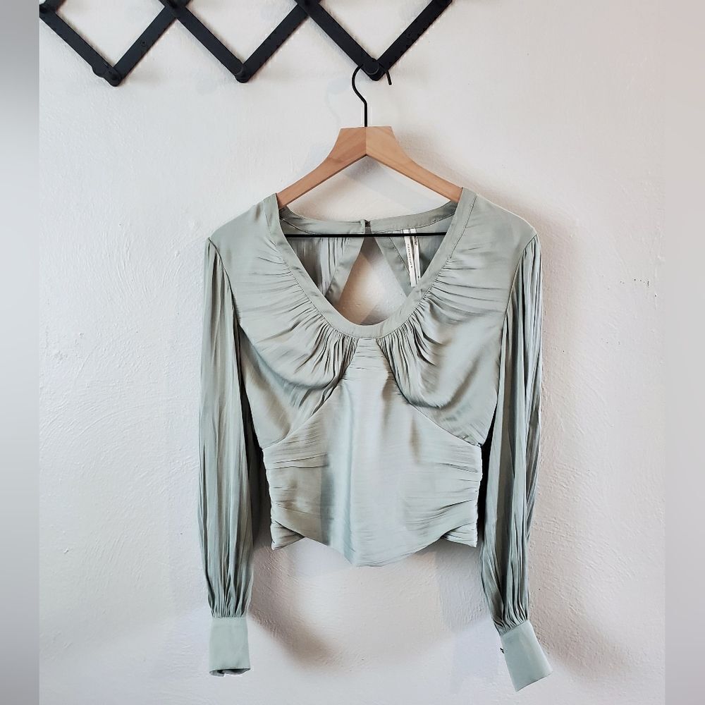 Anthropologie Blouson-Sleeve Blouse In Mint Green Size Extra Small NWT - Picture 5 of 7